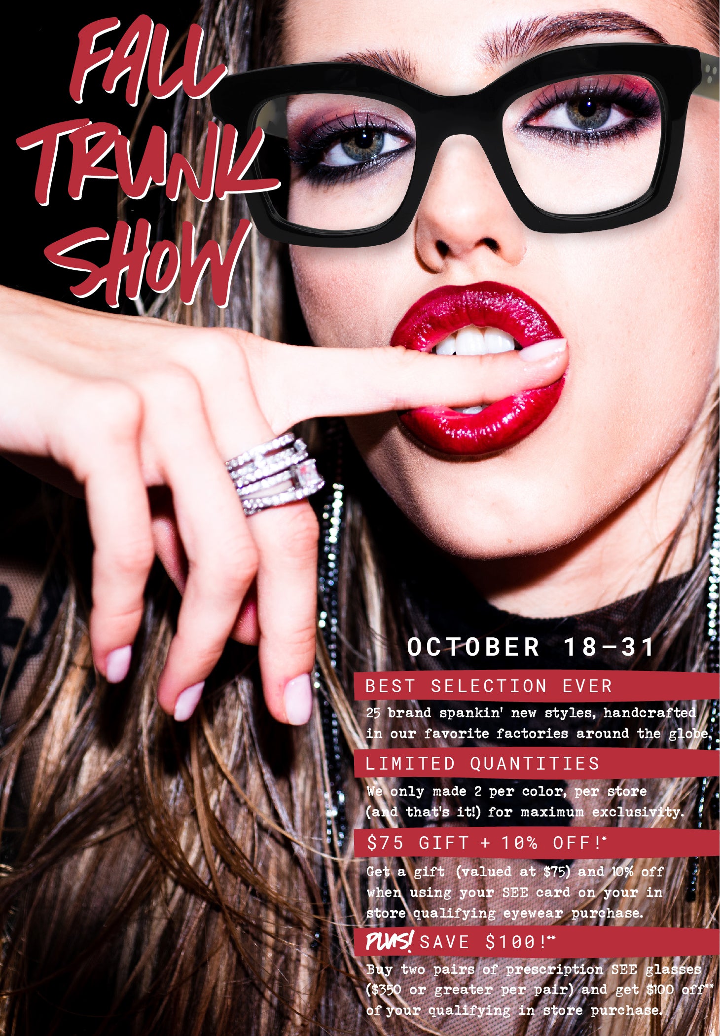 Girl with glasses biting finger